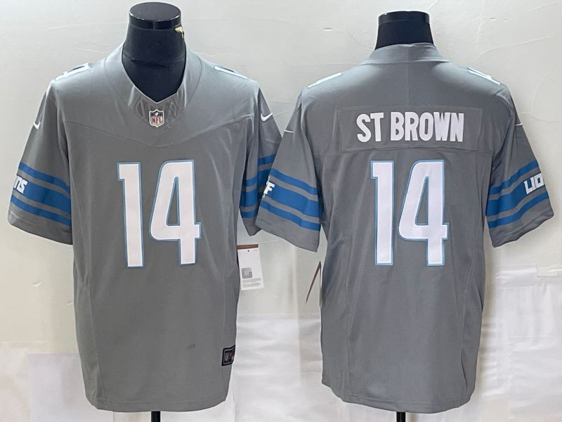 Men Detroit Lions #14 St brown Grey 2023 Nike Vapor Limited NFL Jersey style 1